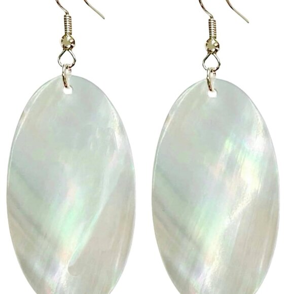 White Mother of Pearl Sea Shell Earrings - Elegant Beach Dangle Jewelry for Wome - Picture 1 of 7